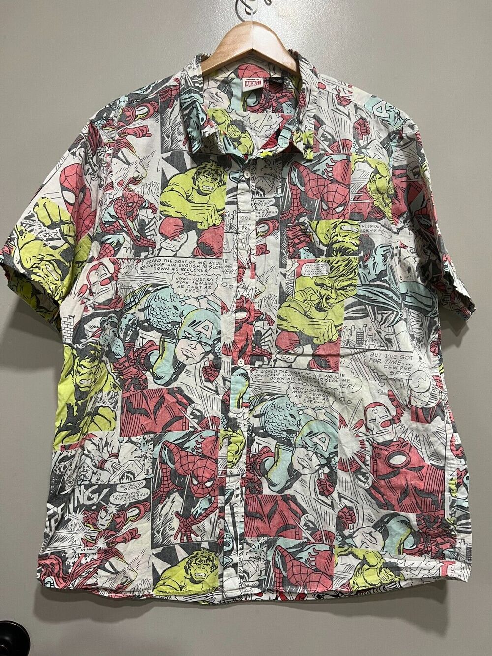 Marvel x Mad Engine Cotton Shirt Comic Strip Reverse Print Sz -2XL